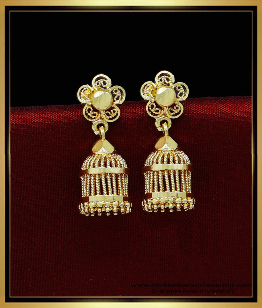 gold jhumkas south indian style, 1 gram gold jhumka earrings online, south indian jewellery, traditional jhumkas online, jhumkas for women 