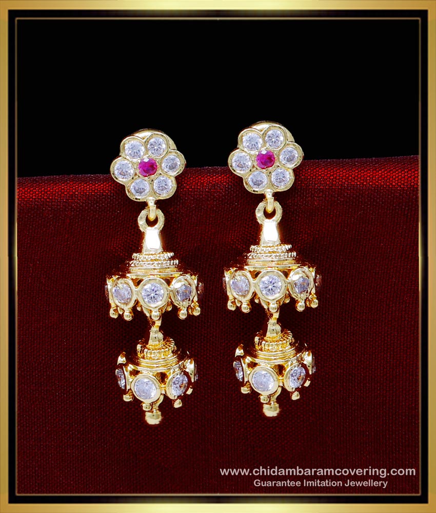 buttalu earrings designs, layer jhumka earrings gold, 2 layer jhumka earrings gold, fashion jewellery online, jimikki kammal, Indian Jhumkas Online Shopping, buttalu earrings designs, jimikki design, gold jhumka design with price