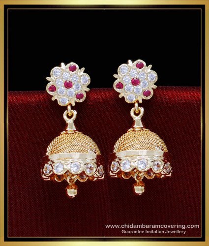 ERG1848 - Latest Impon Stone Jhumka Design Gold Earrings Collection