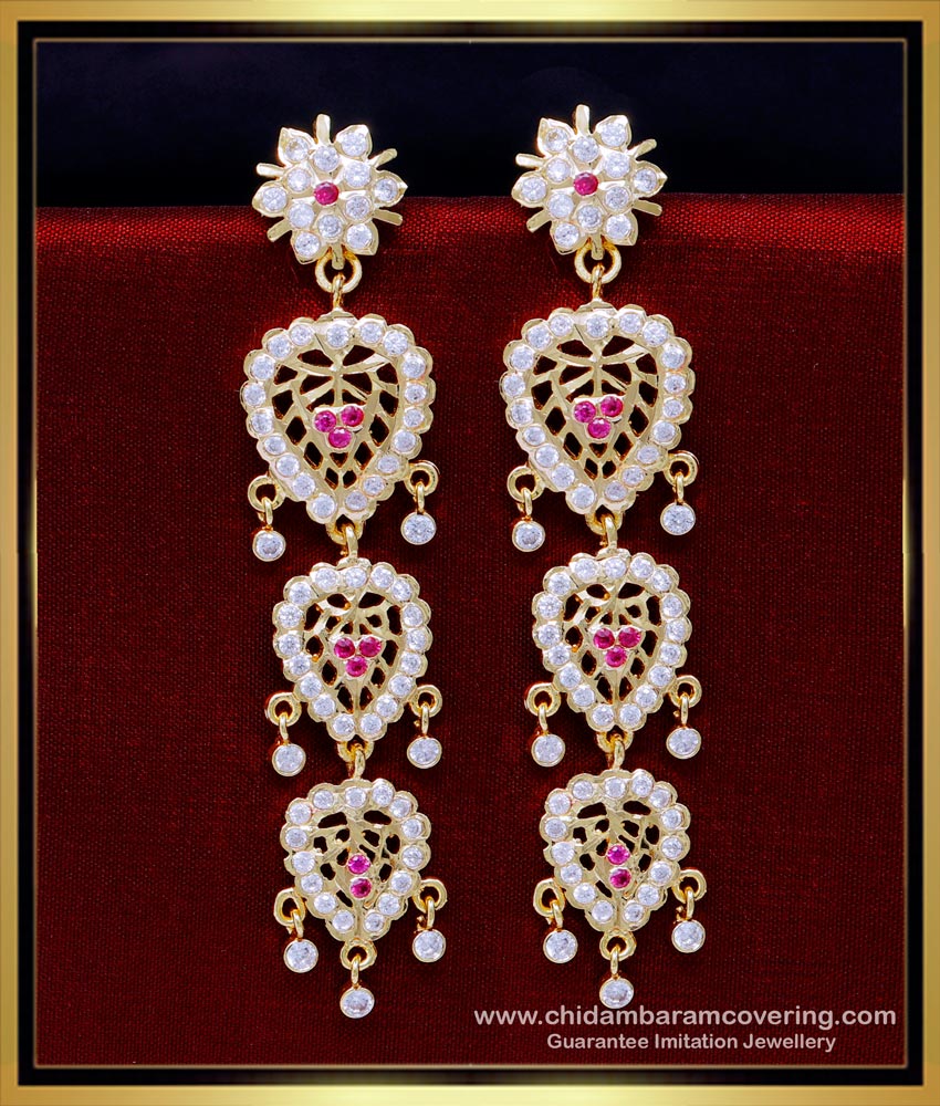 earrings model in gold, 1 gram earrings design, 3 steps earring, 3 layer earring, Multi Layered earring, five metal earring, impon kammal, impon thodu, gold covering thodu, impon earrings, impon earrings online shopping