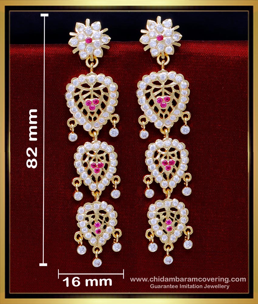 earrings model in gold, 1 gram earrings design, 3 steps earring, 3 layer earring, Multi Layered earring, five metal earring, impon kammal, impon thodu, gold covering thodu, impon earrings, impon earrings online shopping