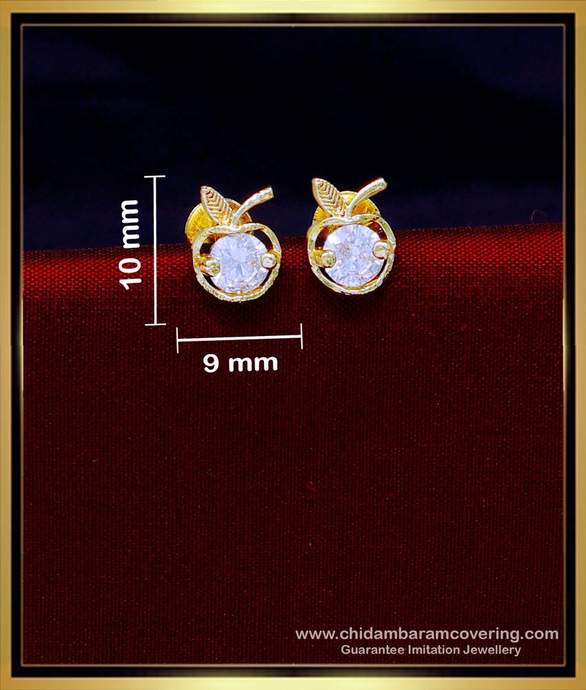 one gram gold jewellery online shopping, apple earrings gold, fruit earrings, one gram gold earrings, apple stud earrings, apple design earrings, one gram gold plated jewellery, stud earrings for women, stud earrings gold designs