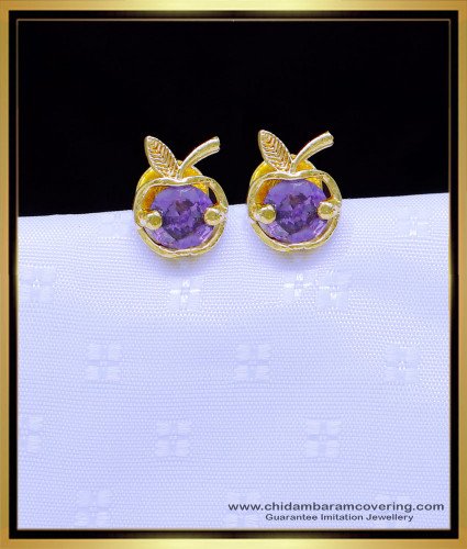 ERG1893 - Unique Violet Stone Apple Model Gold Plated Earrings