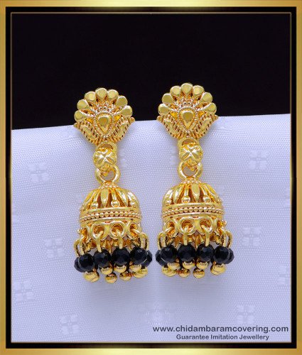 Erg1898 - Gold Plated Black Beads Jhumka Earrings Gold Model