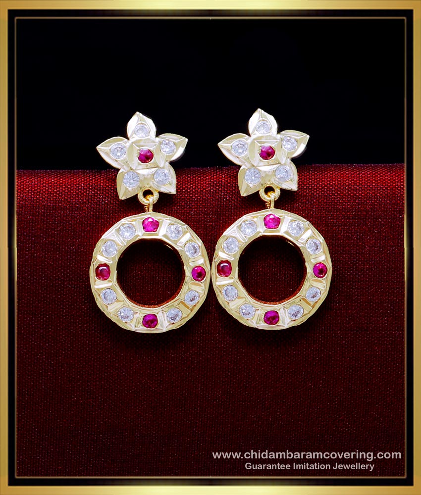 gold covering thodu, imitation five metal jewellery, five metal earring, impon kammal, impon thodu, impon earrings, ruby stone earrings, pink stone earrings, 