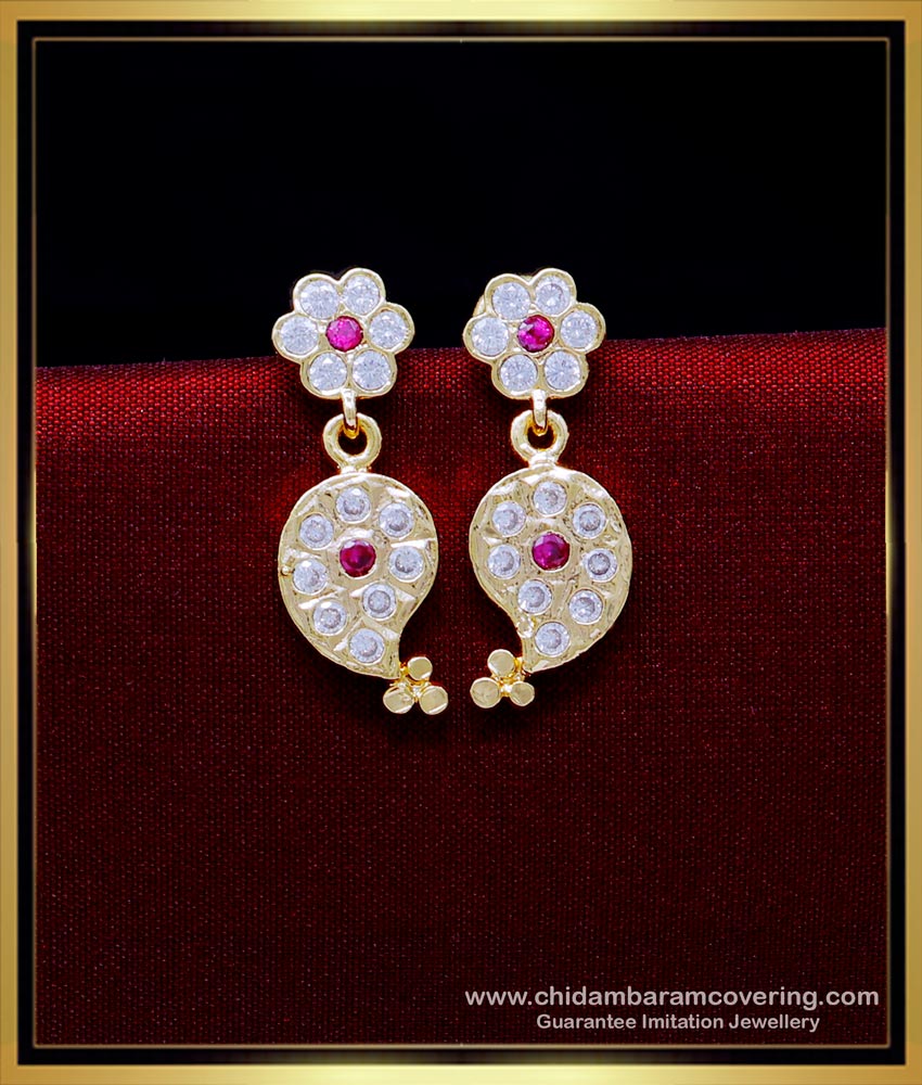 gold covering thodu, imitation five metal jewellery, five metal earring, impon kammal, impon thodu, impon earrings, ruby stone earrings, pink stone earrings, 