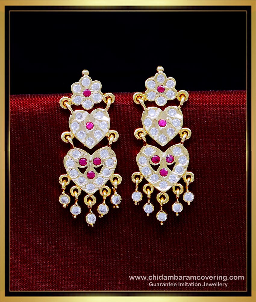 gold covering thodu, imitation five metal jewellery, five metal earring, impon kammal, impon thodu, impon earrings, ruby stone earrings, pink stone earrings, 