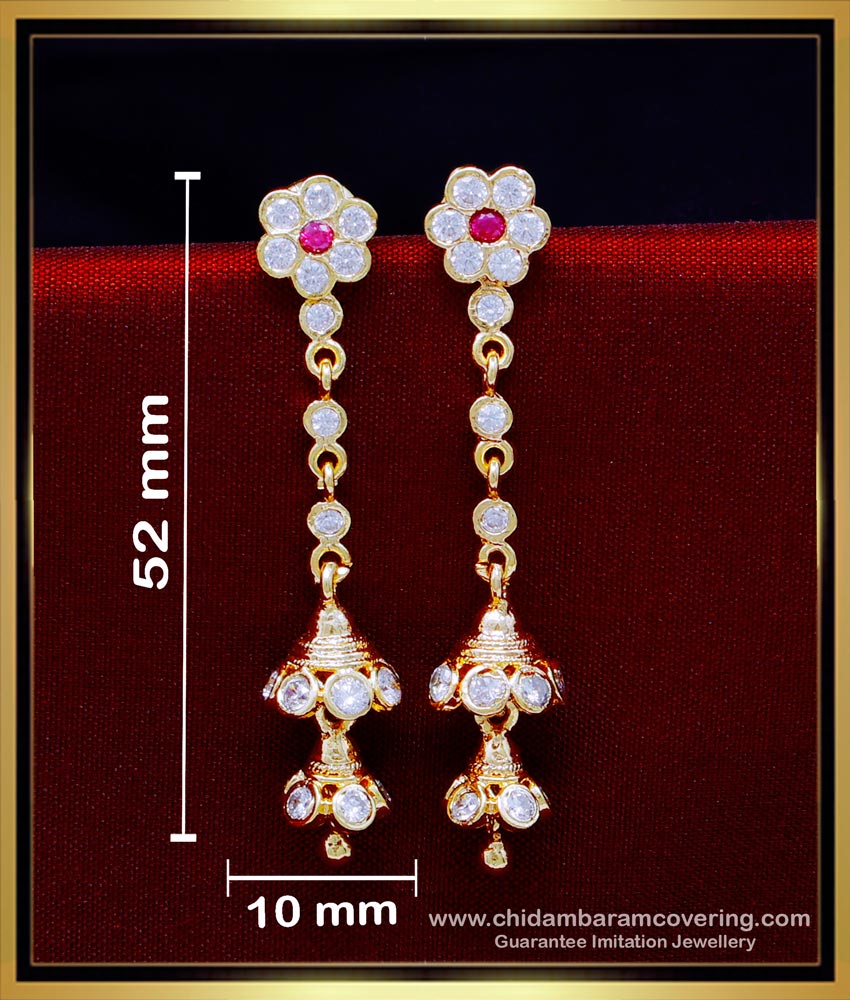 jhumka earrings models, jhumka earrings new design, gold earrings jhumka latest design, impon stone jimikki design, impon jhumki,  Impon jhumki earrings price, white stone jhumka earrings, impon jimiki design, gold plated jhumka