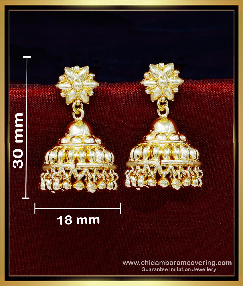 jhumka design gold earrings, traditional jhumkas online, 1 gram gold earrings online, gold plated jhumka earrings, jimikki kammal designs, bridal jhumkas online shoppin