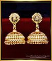 jhumka design gold earrings, traditional jhumkas online, 1 gram gold earrings online, gold plated jhumka earrings, jimikki kammal designs, bridal jhumkas online shoppin