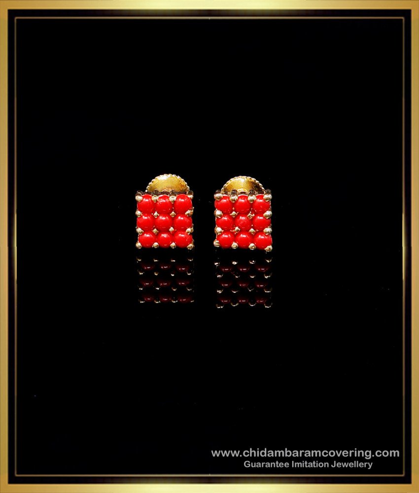 red coral earrings gold, red beads studs, red coral stud earrings, red coral earrings, ear stud design gold, earrings design tops, gold plated earrings, 1 gram gold plated earrings, gold plated earrings daily use, gold plated earrings studs, gold plated earrings online