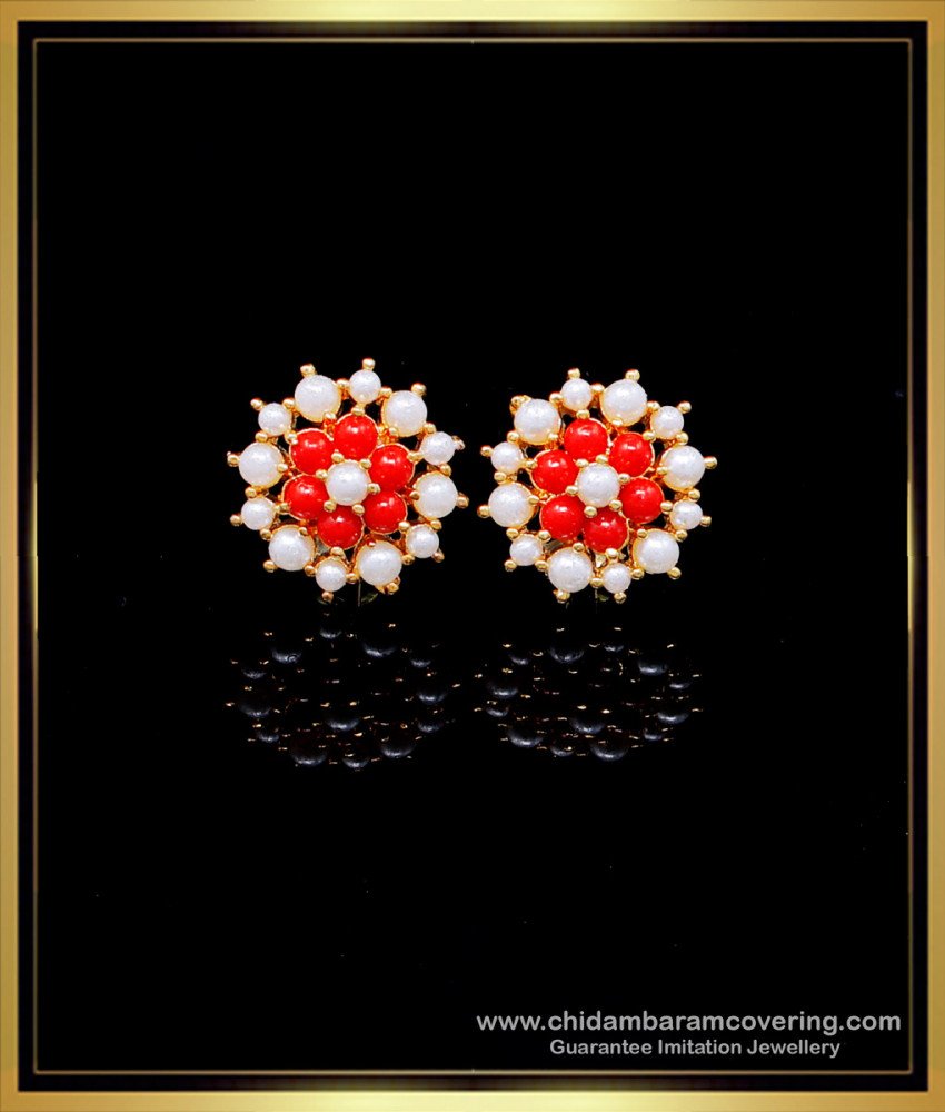 red coral earrings gold, red beads studs, red coral stud earrings, red coral earrings, ear stud design gold, earrings design tops, gold plated earrings, 1 gram gold plated earrings, gold plated earrings daily use, gold plated earrings studs, gold plated earrings online