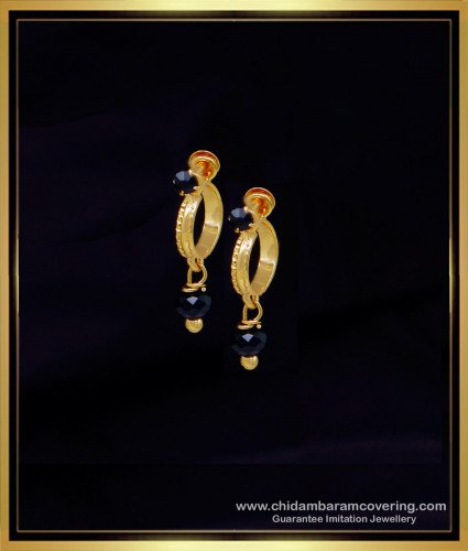 ERG2051 - Black Crystal Small Hoop Earrings Gold Design for Kids