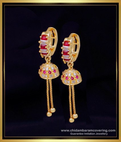 ERG2065 - Latest First Quality Ad Stone Hoop Earrings with Jhumka