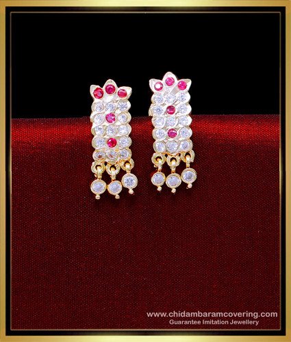 ERG2078 - Impon Daily Use White Stone Gold Earrings Design Tops