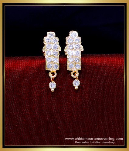 ERG2081 - Gold Design White Stone Daily Use Impon Stud Earrings