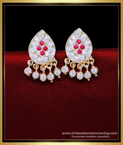 ERG2085 - New Model White and Ruby Stone Impon Stud Earrings