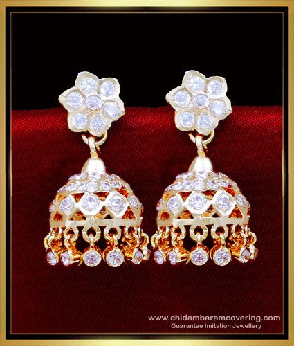 ERG2092 - Real Gold Design White Stone Jhumka Earrings for Women