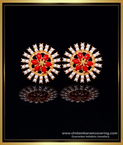 ERG2111 - Unique Pearl and Red Coral Ear Rings New Models Online