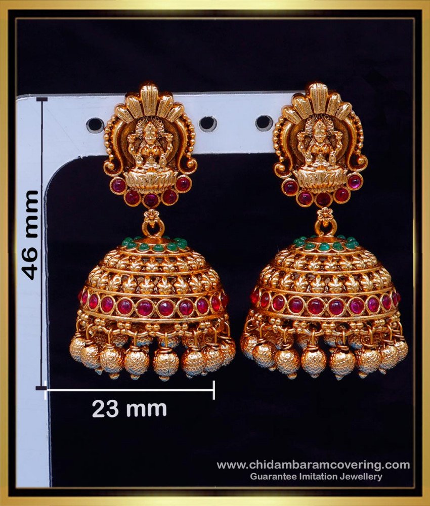 big jhumkas, designer jewellery, latest gold buttalu design, temple buttalu design, temple jhumkas earring, one gram gold jewellery online, nagas jhumkas,