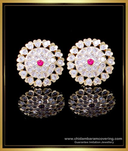 ERG2149 - Attractive Impon White Stone Stud Earrings Gold Designs