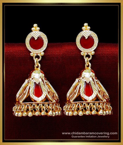 ERG2152 - Bridal Wear Red Nagapadam Jhumka Earrings for Women