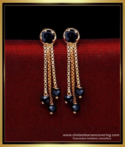 ERG2161 - Gorgeous Black Stone Gold Plated Earrings Designs for Girls