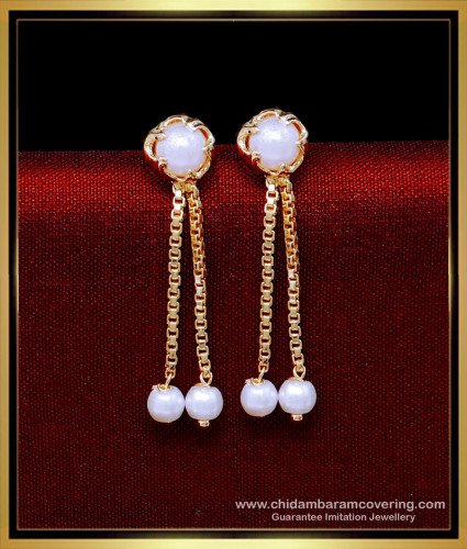 ERG2162 - Beautiful White Pearl Hanging Light Weight Gold Earrings