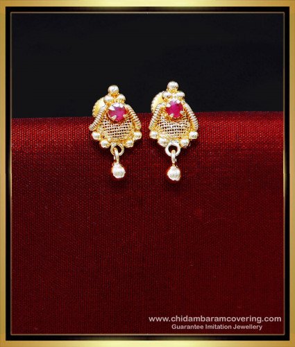 ERG2167 - New Ruby Stone Simple Gold Earrings Designs for Daily Use