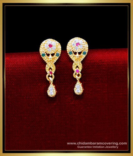 ERG2170 - Light Weight Daily Use Simple White Stone Earrings Gold