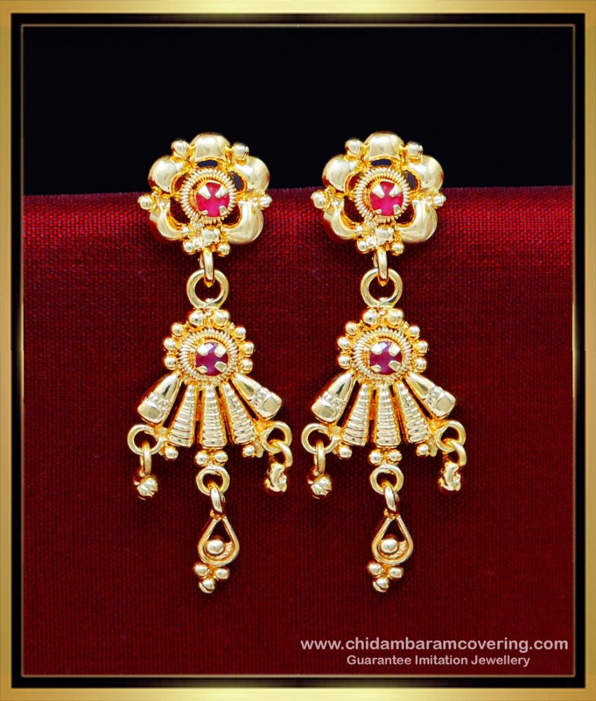 indian style red stone earrings gold