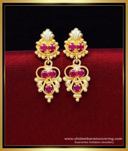 ERG2188 - Attractive Ruby Stone Earrings Gold Design for Girls