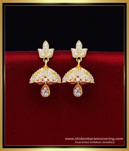 ERG2191 - Traditional White Stone Jhumka Earrings Gold Model