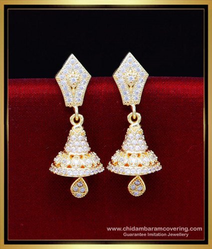 ERG2195 - Diamond White Stone Jhumkas Gold Earrings Design