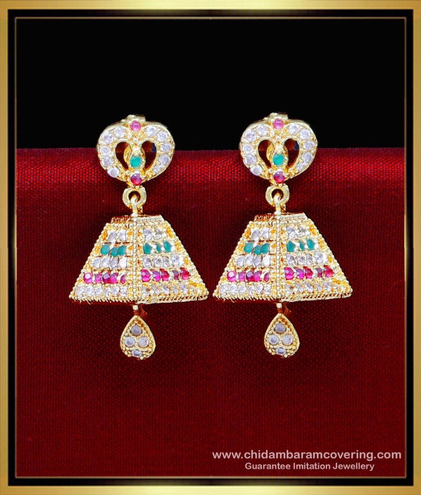 Gold plated ad stone jhumka earrings