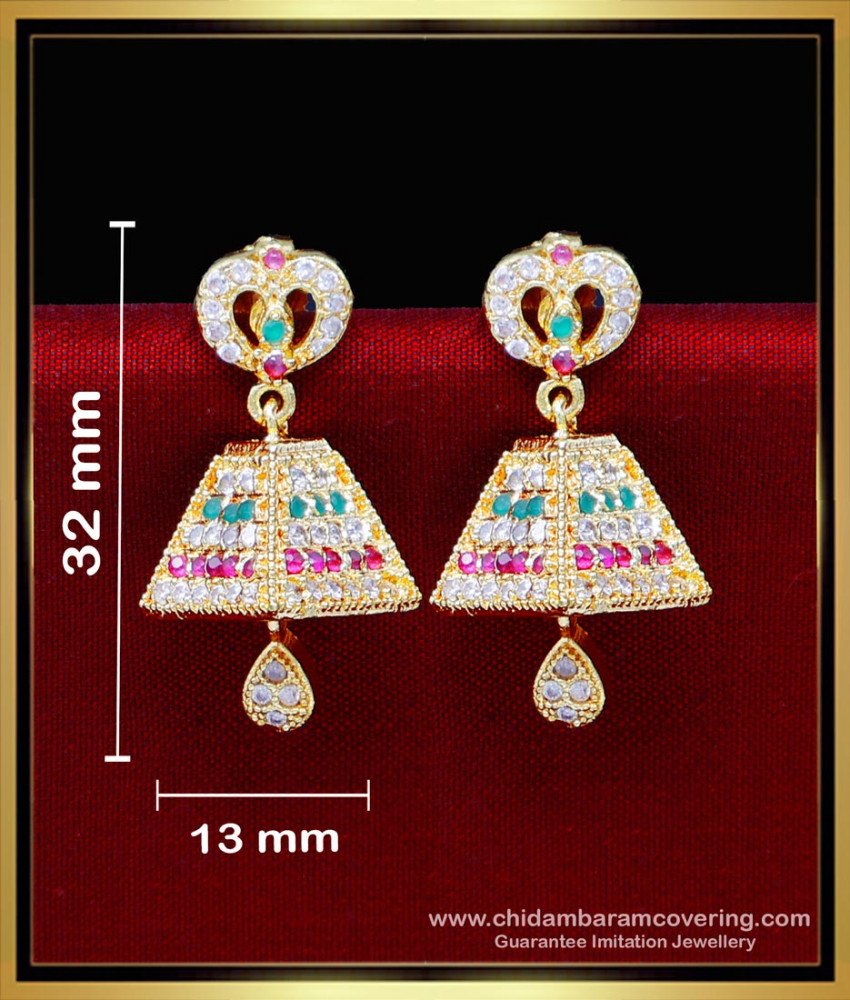 Gold plated ad stone jhumka earrings