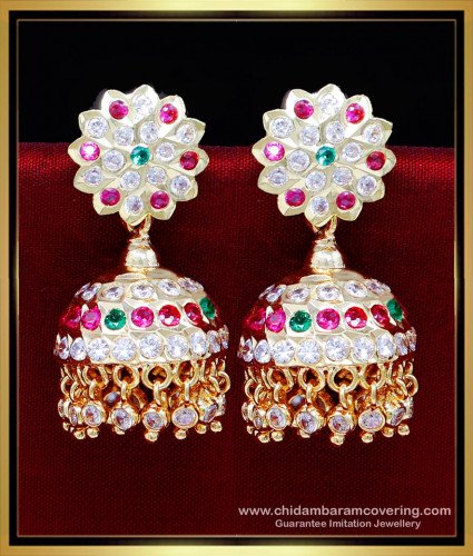 ERG2226 - Wedding Wear Impon White Stone Jhumka Earrings