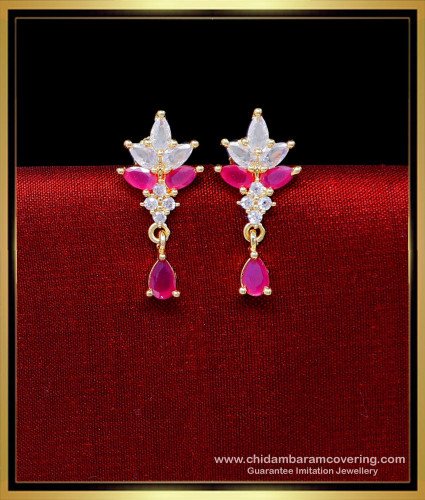 ERG2244 - First Quality White and Ruby Zircon Stone Stud Earrings