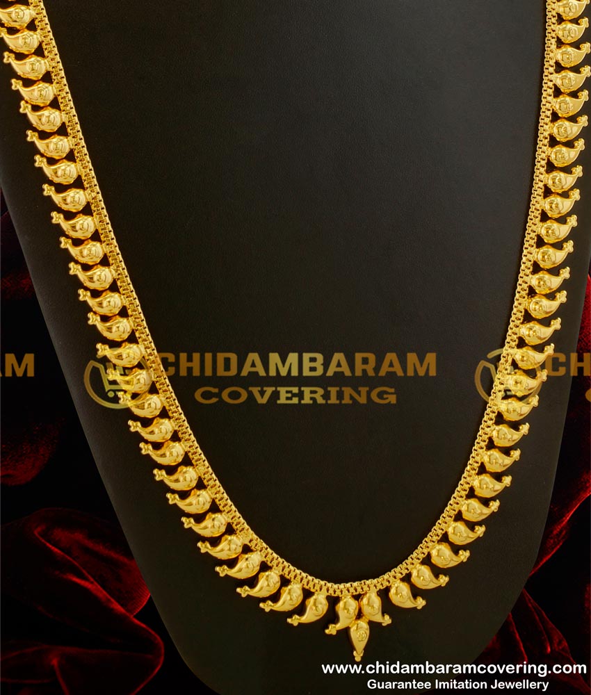 gold haram designs in 40 grams, gold haram designs, mango haram design, maanga malai, 1 gram gold plated jewellery, gold plated jewellery, 1 gram gold long haram, pure gold long mango haram designs in gold