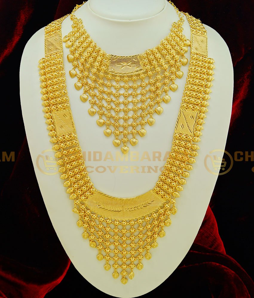 HRM413 - Kerala Wedding Gold Jewellery Designs Gold Plated Lappa Haram Necklace Combo Set