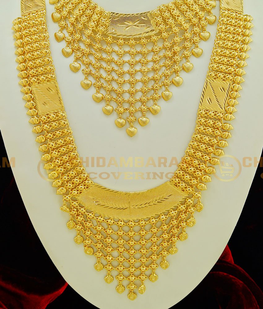 HRM413 - Kerala Wedding Gold Jewellery Designs Gold Plated Lappa Haram Necklace Combo Set