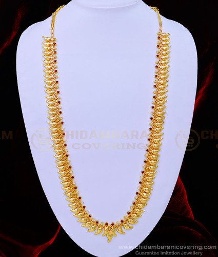 HRM659 - Traditional Ruby Stone and White Stone Mango Haram Design Gold Paled Jewellery