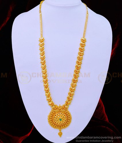 HRM667 - New Model Leaf Design Single Emerald Stone Haram 1 Gram Gold Covering Jewellery