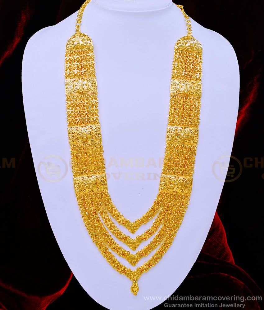 HRM683 - Traditional Wedding Jewellery Four Line Governor Malai Style Gold Plated Long Haram Online