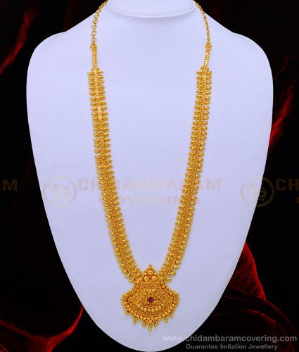 HRM695 - Beautiful Mango Design Ruby Stone One Gram Gold Long Haram Design