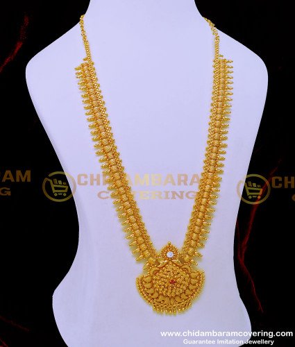 HRM779 - Latest One Gram Gold Plated White Stone Long Haram Design Online