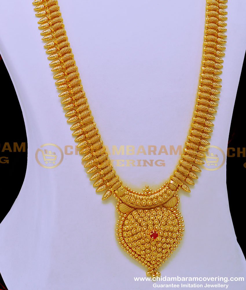 long haram, long chain, gold plated haram with price, gold plated jewelry in india, stone haram, stone jewellery, ruby haram, kerala haram, 