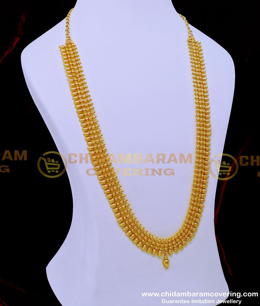 mango haram, manga aram, long haram, gold plated haram design, manga haram, one gram gold haram, simple haram, mullamuttu haram,