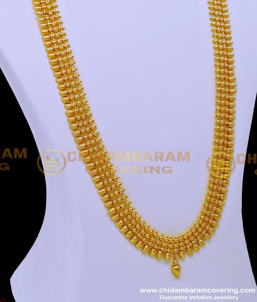 mango haram, manga aram, long haram, gold plated haram design, manga haram, one gram gold haram, simple haram, mullamuttu haram,