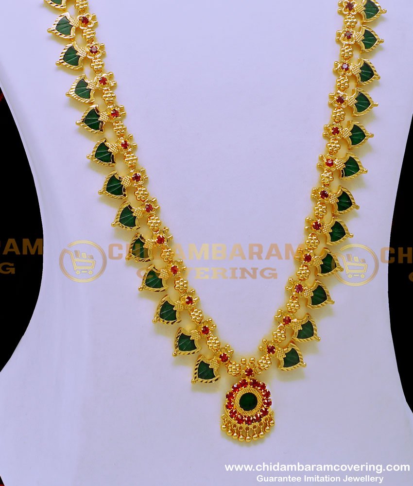 kerala wedding jewellery, light weight kerala jewellery, traditional kerala jewellery online, palakka mala, green palakka haram, palaka mala